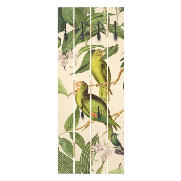 Wohndeko Pflanzen Vintage Collage - Papageien im Dschungel