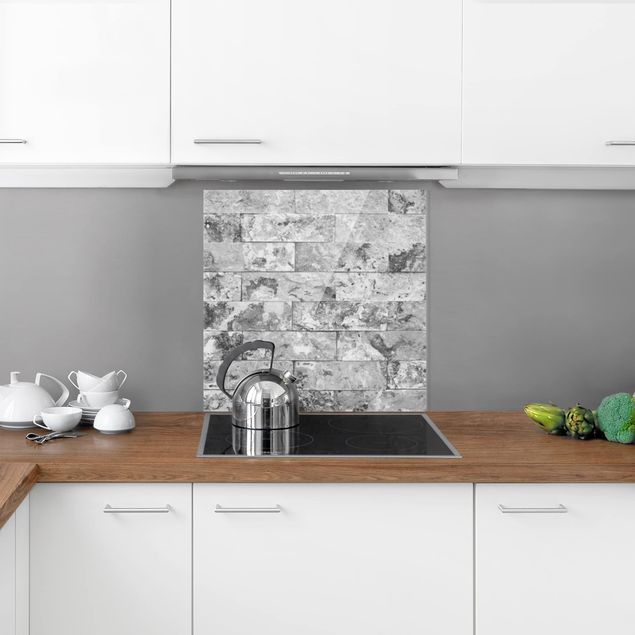 Wanddeko Küche Steinwand Naturmarmor grau