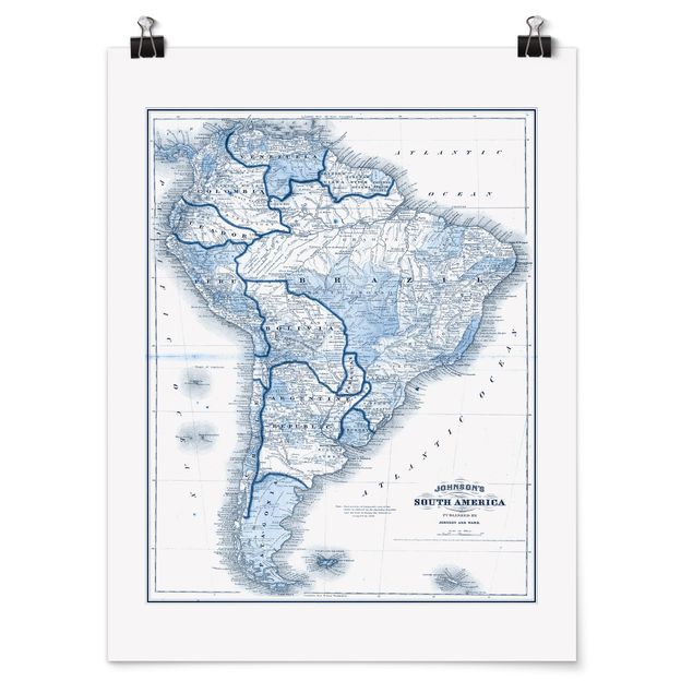 Wanddeko Esszimmer Karte in Blautönen - Südamerika