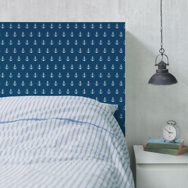 Wanddeko Schlafzimmer Monogram Anker Muster blau weiss