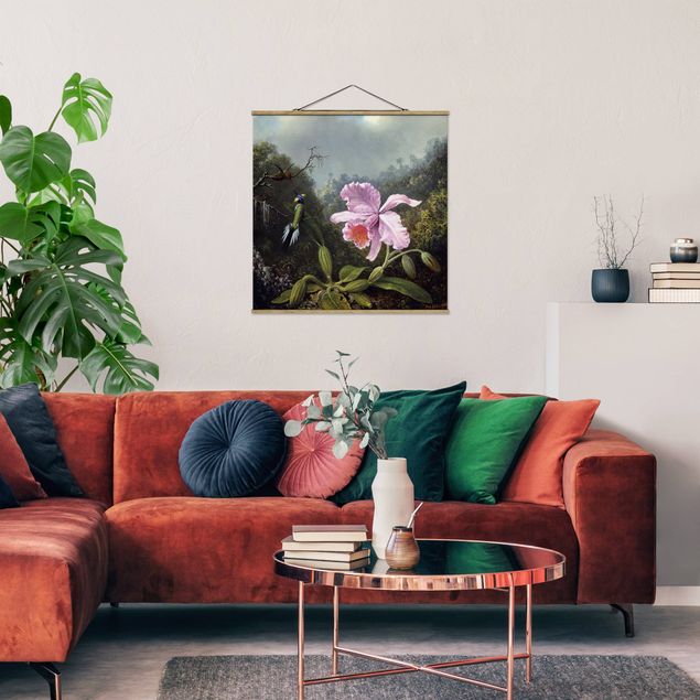 Wanddeko Küche Martin Johnson Heade - Stillleben mit Orchidee und zwei Kolibris