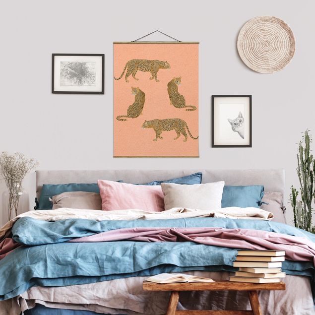 Wanddeko Schlafzimmer Illustration Leoparden Rosa Malerei