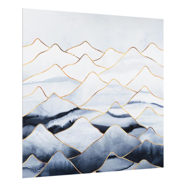 Wanddeko Abstrakt Aquarell Berge Weiß Gold