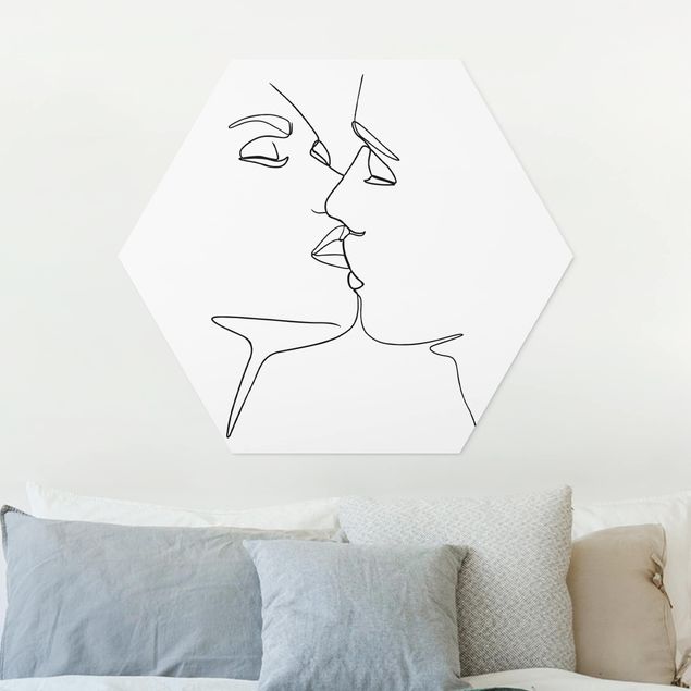 Wanddeko Schlafzimmer Line Art Kuss Gesichter Schwarz Weiß