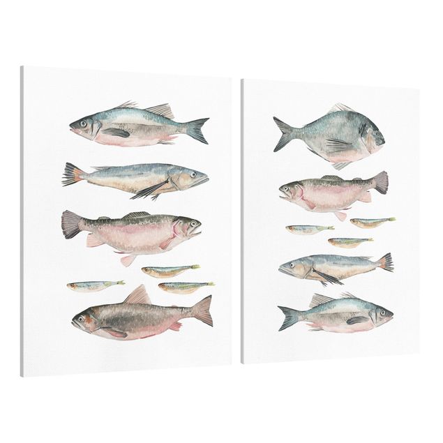 Wanddeko Esszimmer Fische in Aquarell Set I