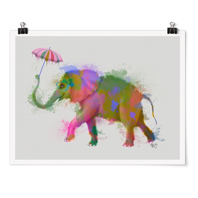Wanddeko Büro Regenbogen Splash Elefant