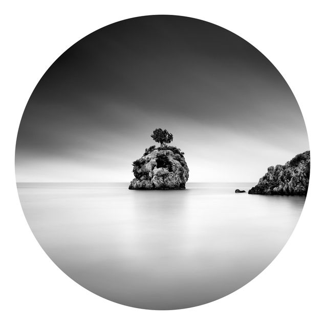 Wanddeko Esszimmer Felseninsel im Meer Schwarz-Weiß
