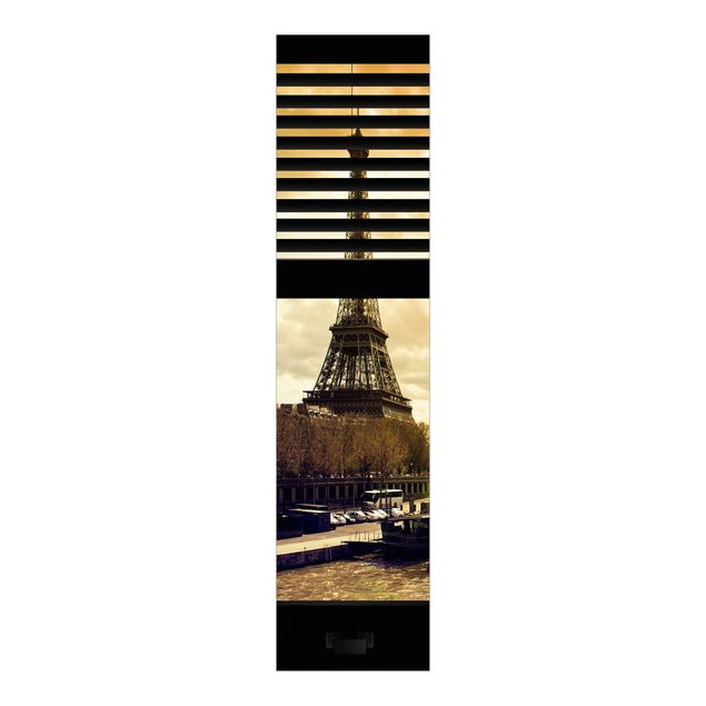 Wanddeko Schlafzimmer Fensterausblick Jalousie - Paris Eiffelturm Sonnenuntergang