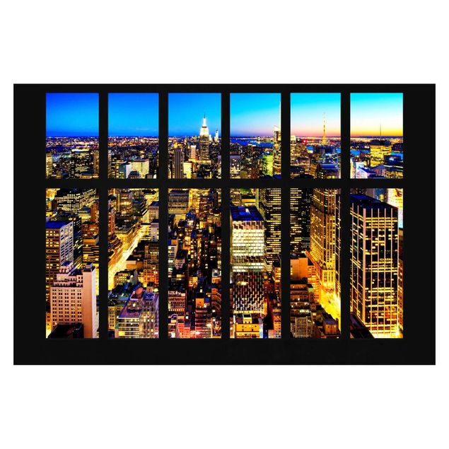 Wanddeko Flur Fensterblick Manhattan Skyline bei Nacht
