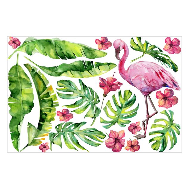 Wanddeko Botanik Dschungel Flamingo Blätter Set