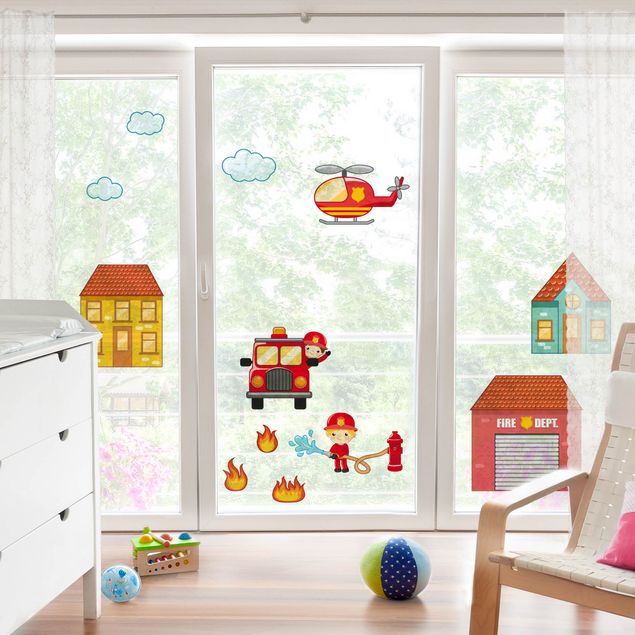 Deko Kinderzimmer Feuerwehr-Set mit Häusern