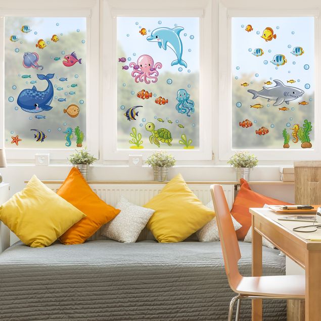 Fensterfolie - Fenstersticker - Unterwasserwelt - Fisch Set