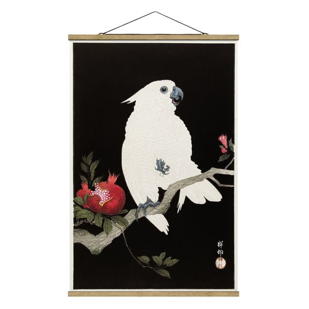 Wanddeko schwarz-weiß Asiatische Vintage Illustration Weißer Kakadu