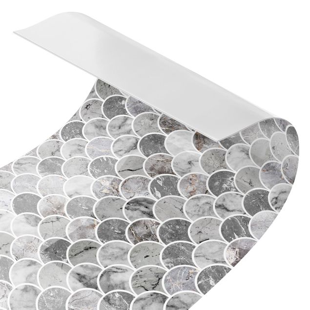 Küchenrückwand Folie Fliesenoptik Fischschuppen Fliesen Marmor - Grau