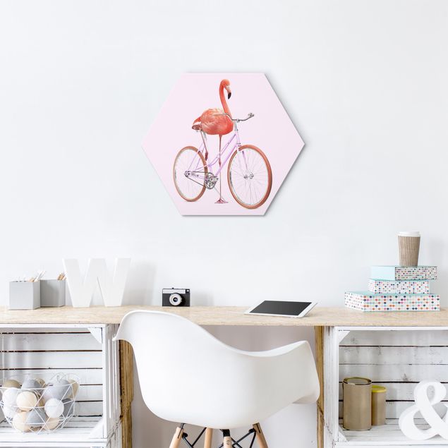 Wanddeko Büro Flamingo mit Fahrrad