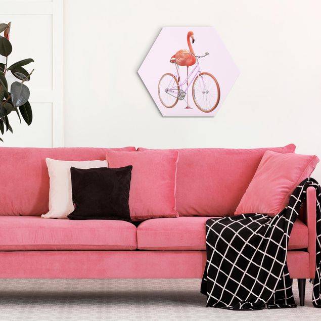 Wanddeko rosa Flamingo mit Fahrrad