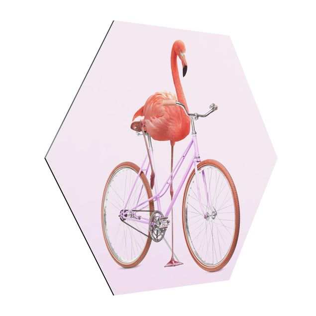 Wanddeko über Sofa Flamingo mit Fahrrad
