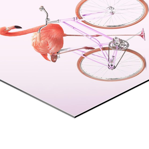 Wanddeko draußen Flamingo mit Fahrrad