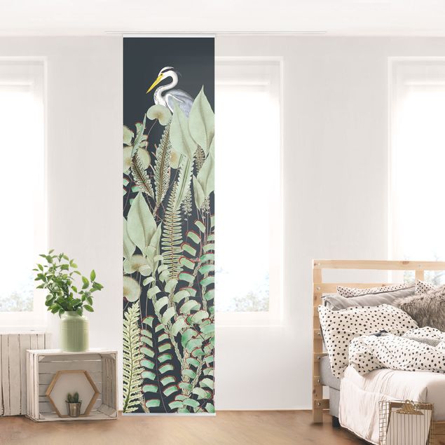 Wanddeko Wohnzimmer Flamingo und Storch mit Pflanzen auf Grün