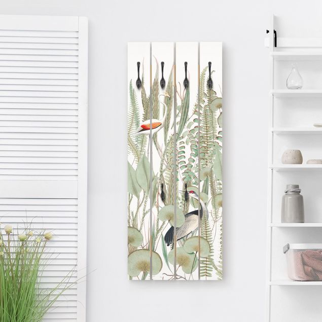 Wanddeko Flur Flamingo und Storch mit Pflanzen