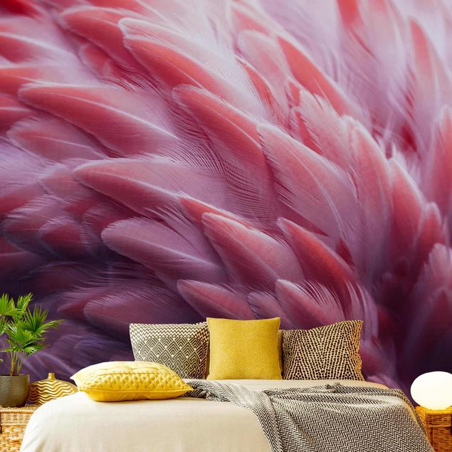 Wanddeko Schlafzimmer Flamingofedern Close-up