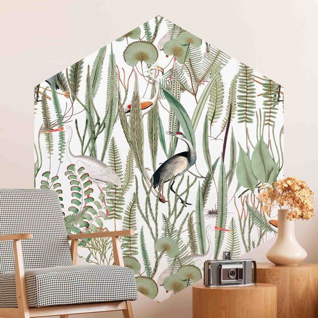 Wanddeko Schlafzimmer Flamingos und Störche mit Pflanzen