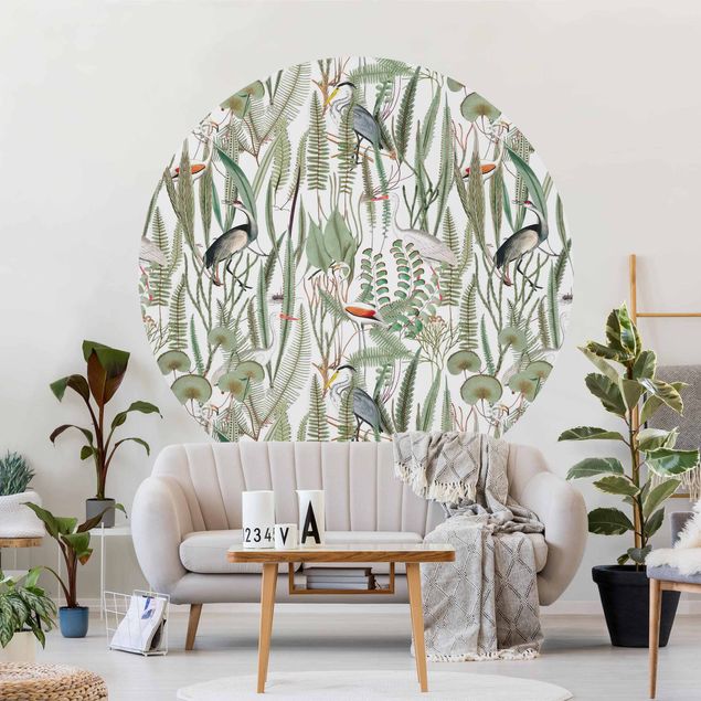 Wanddeko Wohnzimmer Flamingos und Störche mit Pflanzen