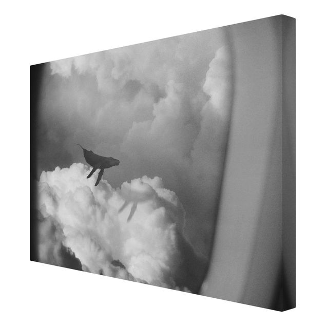 Wanddeko über Sofa Fliegender Wal in den Wolken