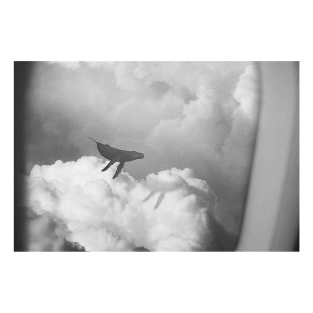Wanddeko über Bett Fliegender Wal in den Wolken