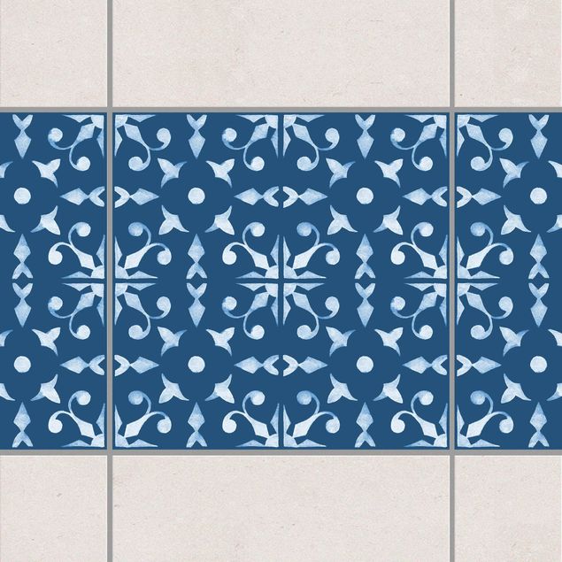 Wanddeko Küche Dunkelblau Weiß Muster Serie No.06