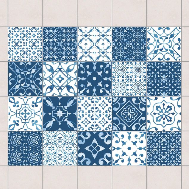 Küche Dekoration Farbmix Muster Blau Weiß