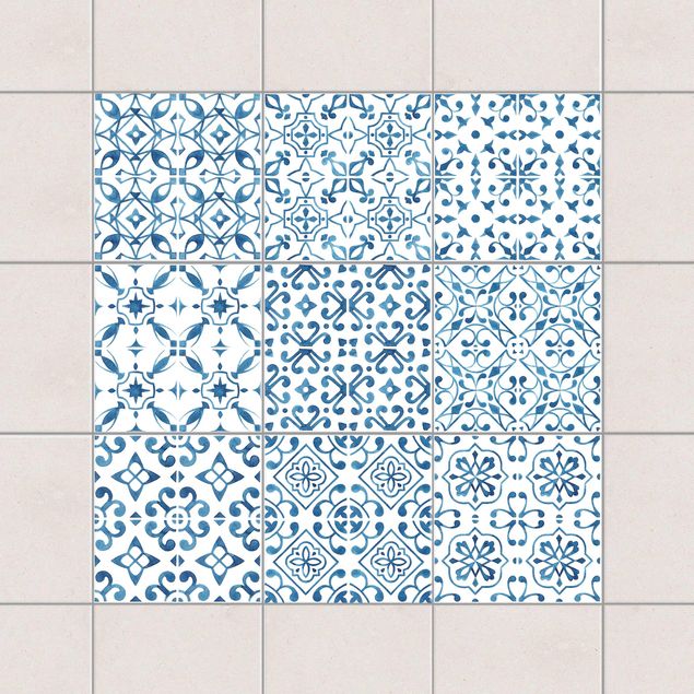 Wanddeko Küche Blau Weiß Muster Serie