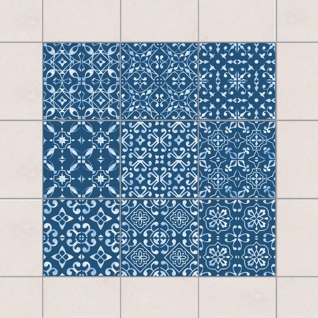 Wanddeko Küche Dunkelblau Weiß Muster Serie