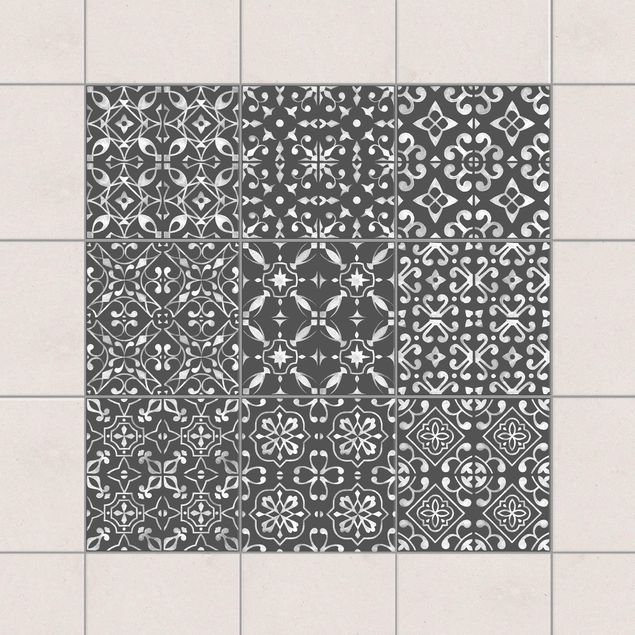 Wanddeko Küche Dunkelgrau Weiß Muster Serie