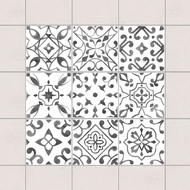 Wanddeko Küche Muster Grau Weiß Set