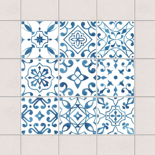 Wanddeko Büro Muster Blau Weiß Set