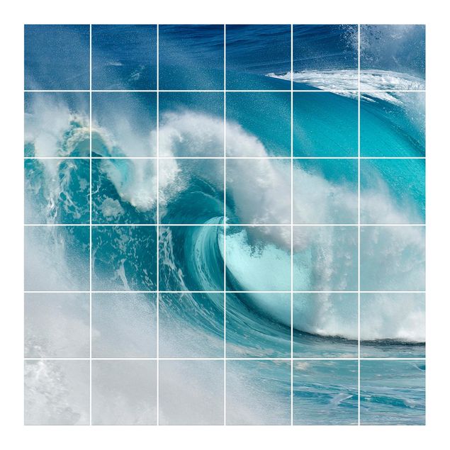 Fliesensticker blau Tosende Wellen