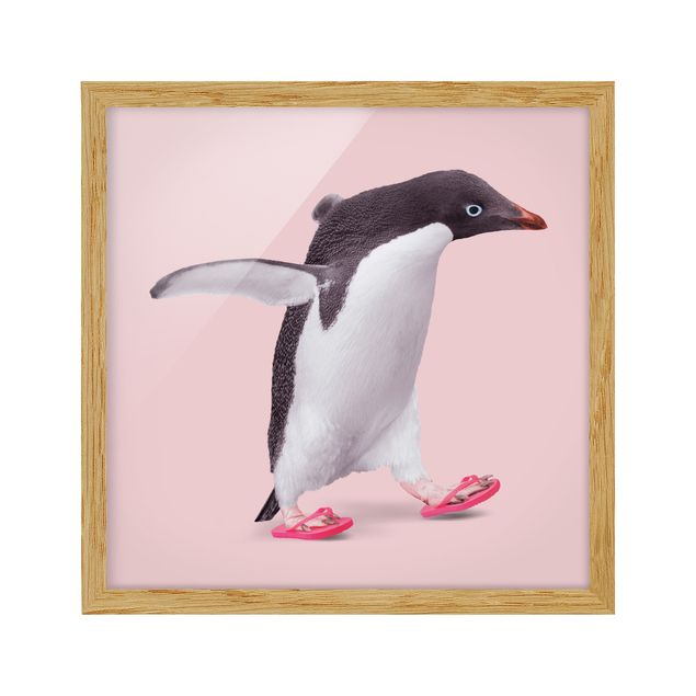 Wanddeko rosa Flip-Flop Pinguin