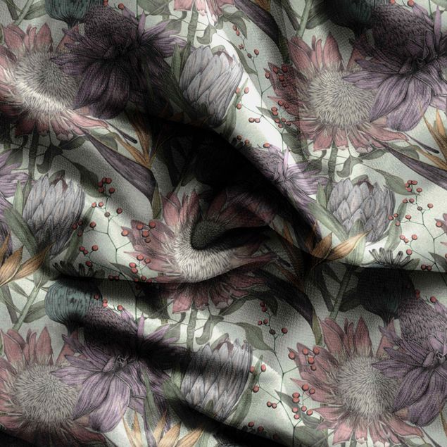 Vorhänge Muster Florale Eleganz in Pastell auf Mint XXL