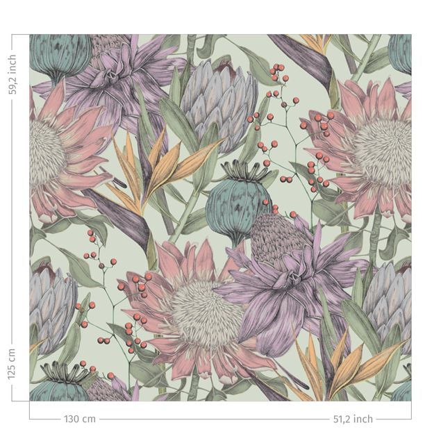 Vorhang Landhausstil Florale Eleganz in Pastell auf Mint XXL