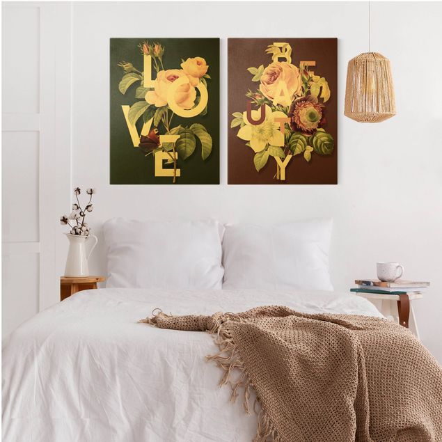 Wanddeko Schlafzimmer Florale Typografie - Love & Beauty