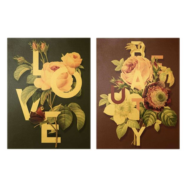 Wanddeko Büro Florale Typografie - Love & Beauty