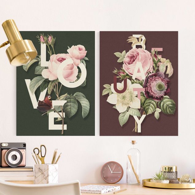 Rosen Bilder auf Leinwand Florale Typografie - Love & Beauty