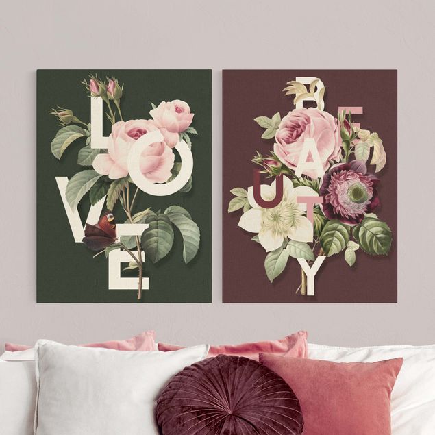 Wanddeko grün Florale Typografie - Love & Beauty