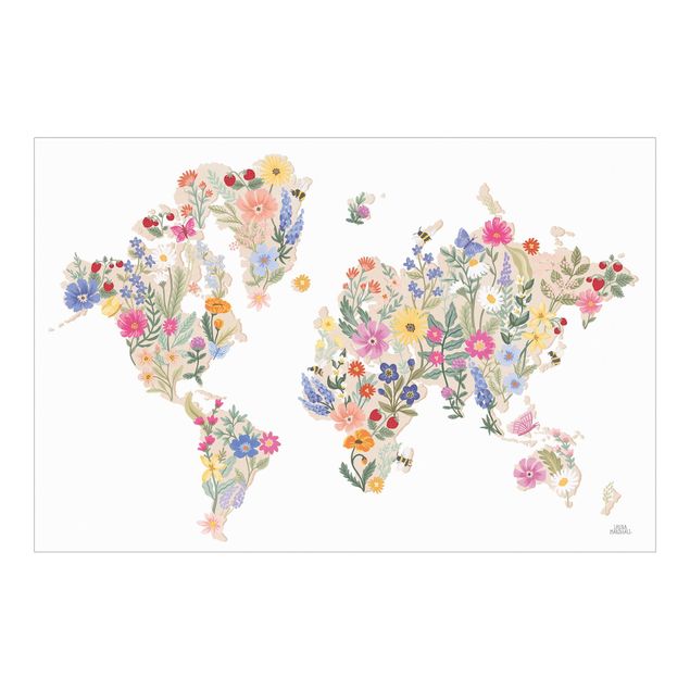 Wanddeko Büro Florale Weltkarte