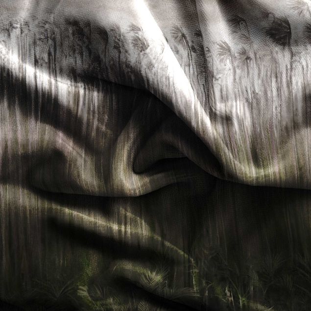 Wanddeko Schlafzimmer Flussschilf vor Berglandschaft in beige