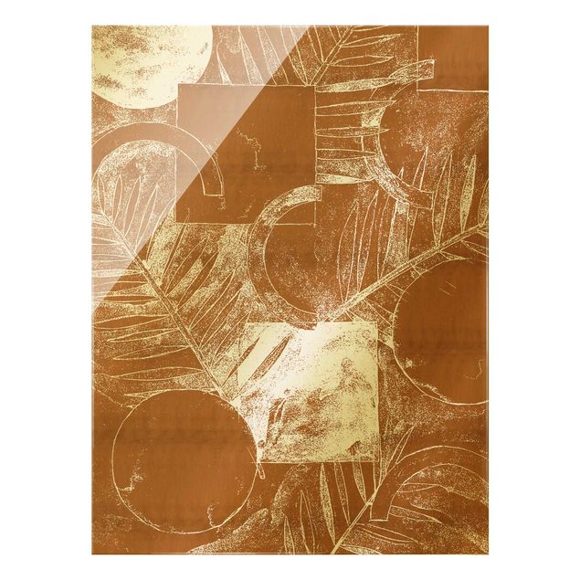 Wanddeko Esszimmer Formen und Blätter Kupfer II