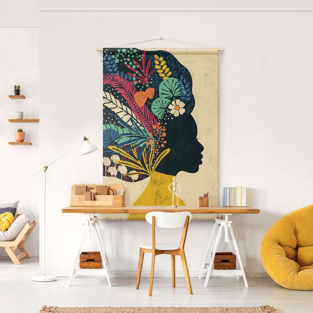 Wanddeko Wohnzimmer Frau mit Blumenafro