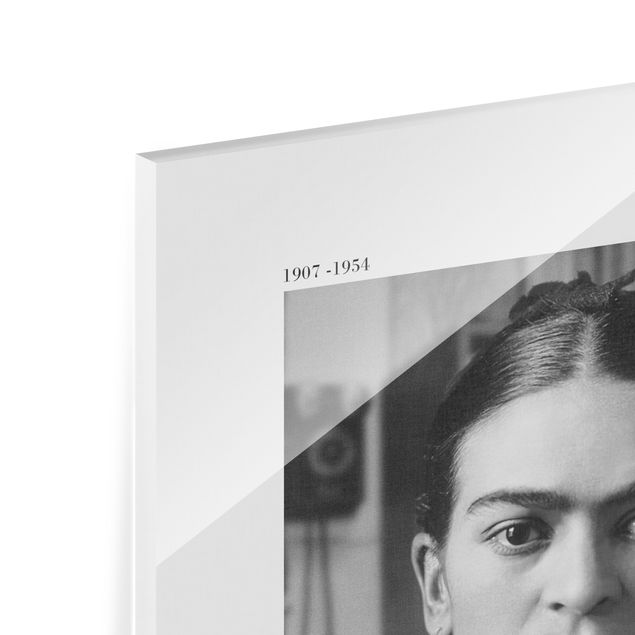 schwarz weiß Glasbilder Frida Kahlo Foto Portrait im Haus