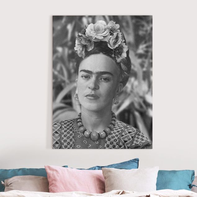Wanddeko Wohnzimmer Frida Kahlo Foto Portrait mit Blumenkrone